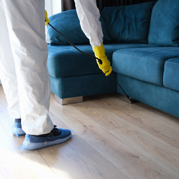 employee spraying for pests